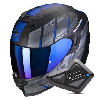 Full Face Scorpion Exo 520 Evo Air Maha Matt Black Blue + Kit Bluetooth BT Mini