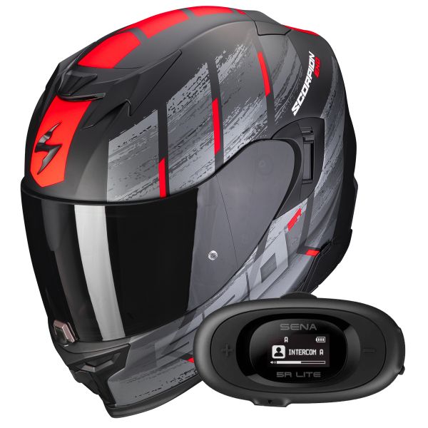 Full Face Scorpion Exo 520 Evo Air Maha Matt Black Red + Kit bluetooth 5R Lite