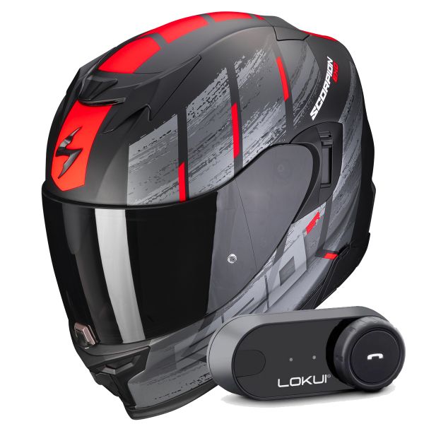 Full Face Scorpion Exo 520 Evo Air Maha Matt Black Red + Kit Bluetooth Lokui K30