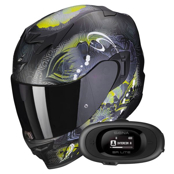 Full Face Scorpion Exo 520 Evo Air Melrose Matt Black Yellow + Kit bluetooth 5R Lite