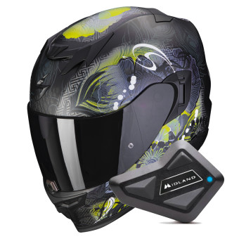 Full Face Scorpion Exo 520 Evo Air Melrose Matt Black Yellow + Kit Bluetooth BT Mini
