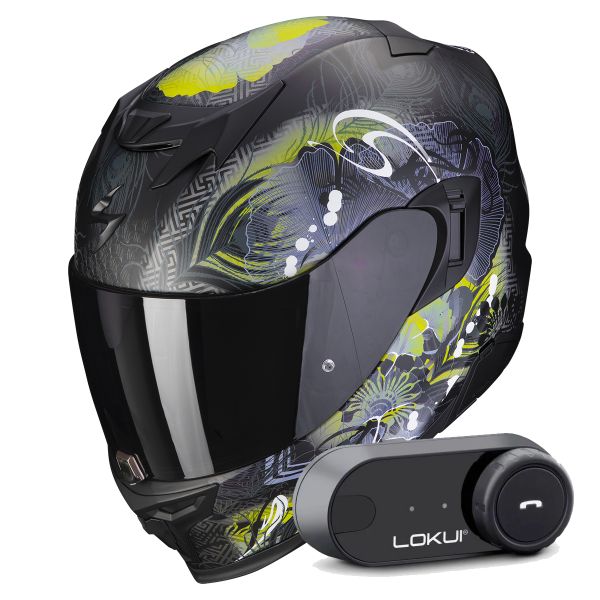 Full Face Scorpion Exo 520 Evo Air Melrose Matt Black Yellow + Kit Bluetooth Lokui K30