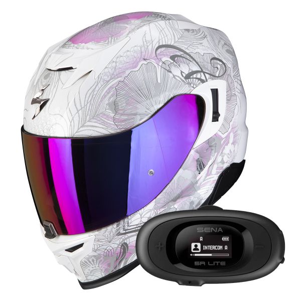 Full Face Scorpion Exo 520 Evo Air Melrose Pearl White Pink + Kit bluetooth 5R Lite