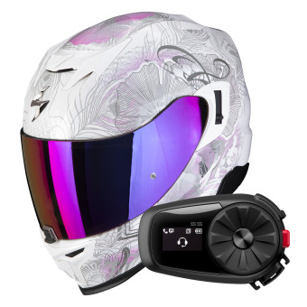 Full Face Scorpion Exo 520 Evo Air Melrose Pearl White Pink + Kit Bluetooth 5S
