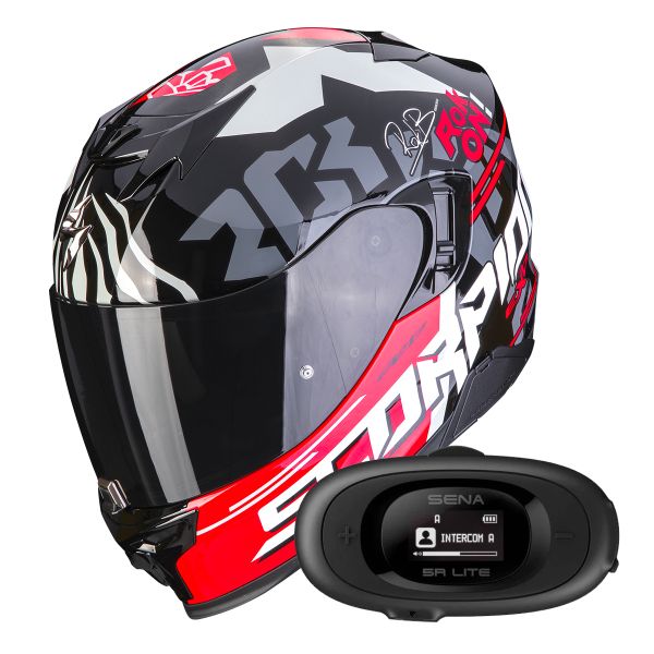 Full Face Scorpion Exo 520 Evo Air Rok Bagoros Black Red + Kit bluetooth 5R Lite