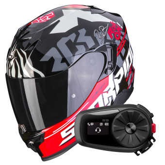 Full Face Scorpion Exo 520 Evo Air Rok Bagoros Black Red + Kit Bluetooth 5S