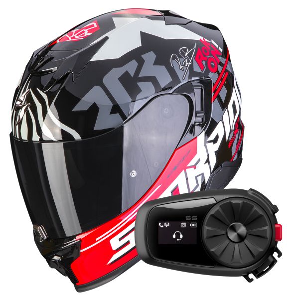 Full Face Scorpion Exo 520 Evo Air Rok Bagoros Black Red + Kit Bluetooth 5S