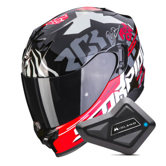 Full Face Scorpion Exo 520 Evo Air Rok Bagoros Black Red + Kit Bluetooth BT Mini