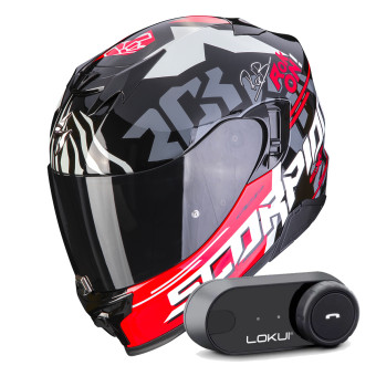 Full Face Scorpion Exo 520 Evo Air Rok Bagoros Black Red + Kit Bluetooth Lokui K30