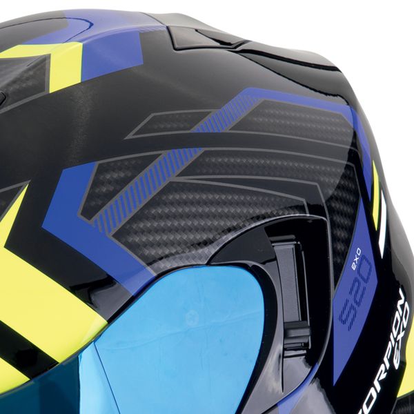 Scorpion Exo 520 Evo Air Sensus Blue Yellow Fluo + Kit bluetooth Exo-Com Link-1