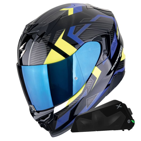 Full Face Scorpion Exo 520 Evo Air Sensus Black Yellow Fluo + Kit bluetooth Exo-Com Link-1C