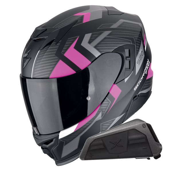 Full Face Scorpion Exo 520 Evo Air Sensus Matt Black Pink + Kit bluetooth Exo-Com Link-1
