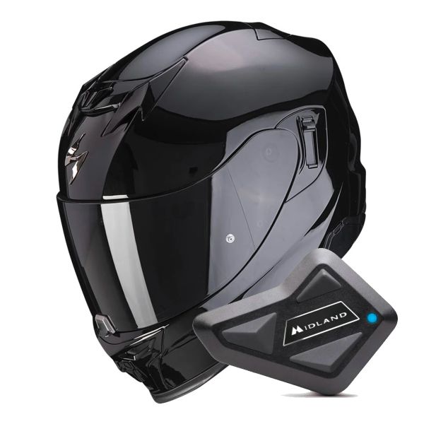 Full Face Scorpion Exo 520 Evo Air Solid Black + Kit Bluetooth BT Mini