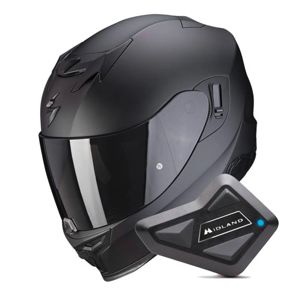 Full Face Scorpion Exo 520 Evo Air Solid Matt Black + Kit Bluetooth BT Mini