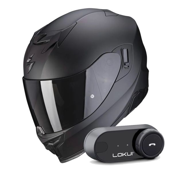 Full Face Scorpion Exo 520 Evo Air Solid Matt Black + Kit Bluetooth Lokui K30