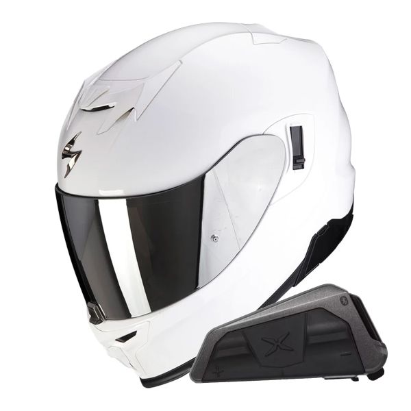 Full Face Scorpion Exo 520 Evo Air Solid White + Kit bluetooth Exo-Com Link-1
