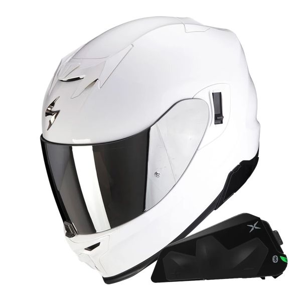 Full Face Scorpion Exo 520 Evo Air Solid White + Kit bluetooth Exo-Com Link-1C