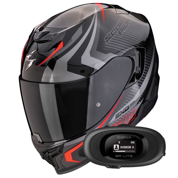 Full Face Scorpion Exo 520 Evo Air Terra Black Silver Red + Kit bluetooth 5R Lite