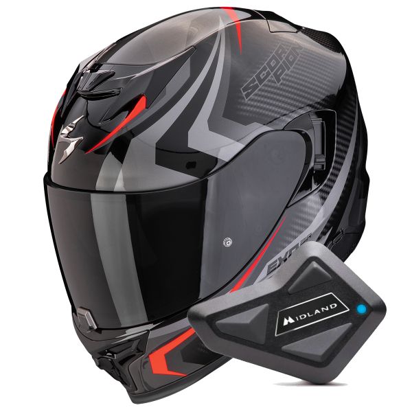 Full Face Scorpion Exo 520 Evo Air Terra Black Silver Red + Kit Bluetooth BT Mini