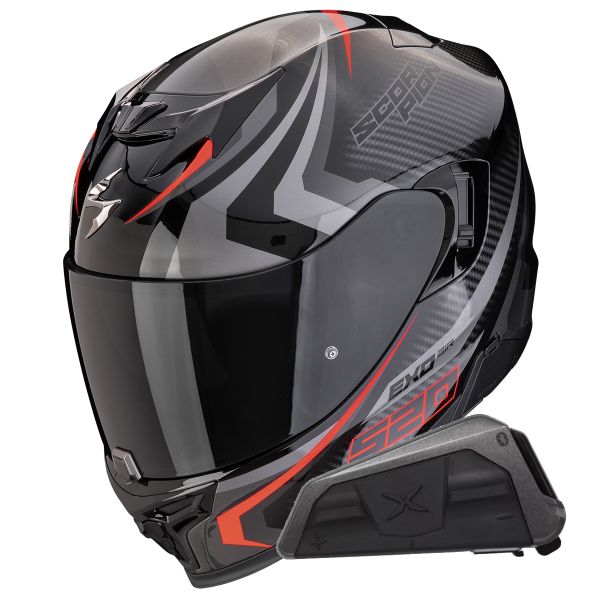 Full Face Scorpion Exo 520 Evo Air Terra Black Silver Red + Kit bluetooth Exo-Com Link-1