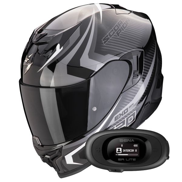 Full Face Scorpion Exo 520 Evo Air Terra Black Silver White + Kit bluetooth 5R Lite