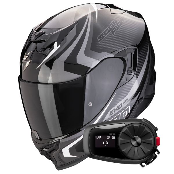 Full Face Scorpion Exo 520 Evo Air Terra Black Silver White + Kit Bluetooth 5S Solo