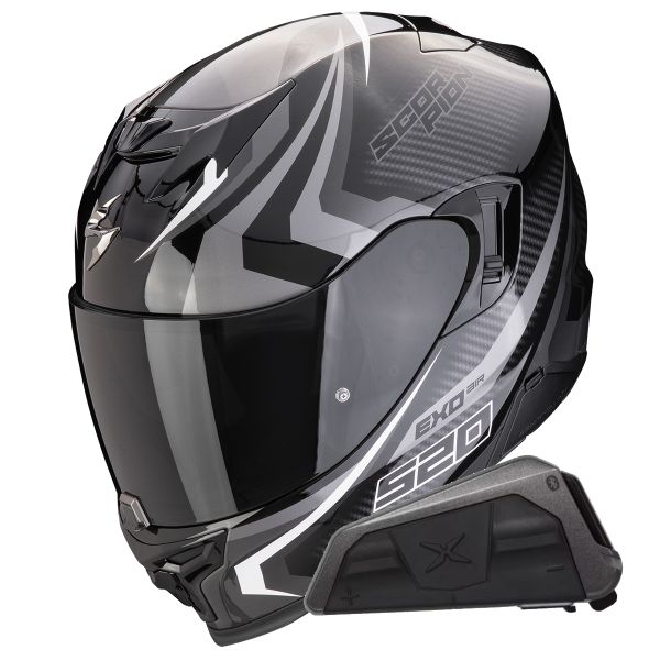 Full Face Scorpion Exo 520 Evo Air Terra Black Silver White + Kit bluetooth Exo-Com Link-1