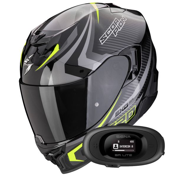 Full Face Scorpion Exo 520 Evo Air Terra Black Silver Yellow Fluo + Kit bluetooth 5R Lite