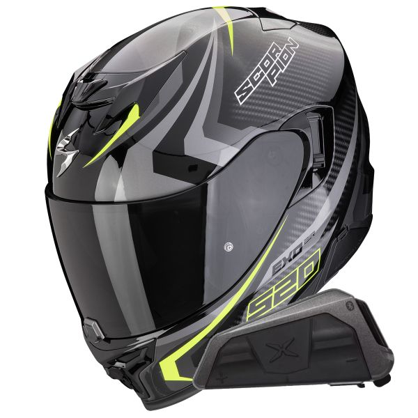 Full Face Scorpion Exo 520 Evo Air Terra Black Yellow Fluo + Kit bluetooth Exo-Com Link-1