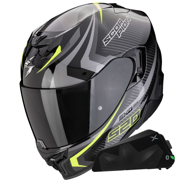 Full Face Scorpion Exo 520 Evo Air Terra Black Yellow Fluo + Kit bluetooth Exo-Com Link-1C