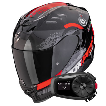 Full Face Scorpion Exo 520 Evo Air Titan Black Metal Red + Kit Bluetooth 5S Solo