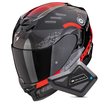 Full Face Scorpion Exo 520 Evo Air Titan Black Metal Red + Kit Bluetooth BT Mini