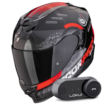 Full Face Scorpion Exo 520 Evo Air Titan Black Metal Red + Kit Bluetooth Lokui K30