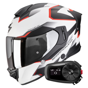 Casque Full Face Scorpion Exo 530 Air Clip Matt White Black Red + Kit Bluetooth 5S Solo Casque Full Face Scorpion Exo 530 Air Clip Matt White Black Red + Kit Bluetooth 5S Solo