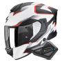 Casque Full Face Scorpion Exo 530 Air Clip Matt White Black Red + Kit Bluetooth BT Mini