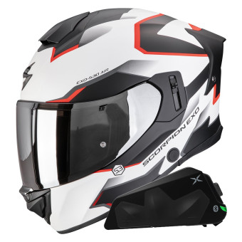 Casque Full Face Scorpion Exo 530 Air Clip Matt White Black Red + Kit bluetooth Exo-Com Link-1C Casque Full Face Scorpion Exo 530 Air Clip Matt White Black Red + Kit bluetooth Exo-Com Link-1C