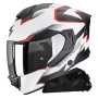 Casque Full Face Scorpion Exo 530 Air Clip Matt White Black Red + Kit bluetooth Exo-Com Link-1C