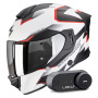 Casque Full Face Scorpion Exo 530 Air Clip Matt White Black Red + Kit Bluetooth Lokui K30