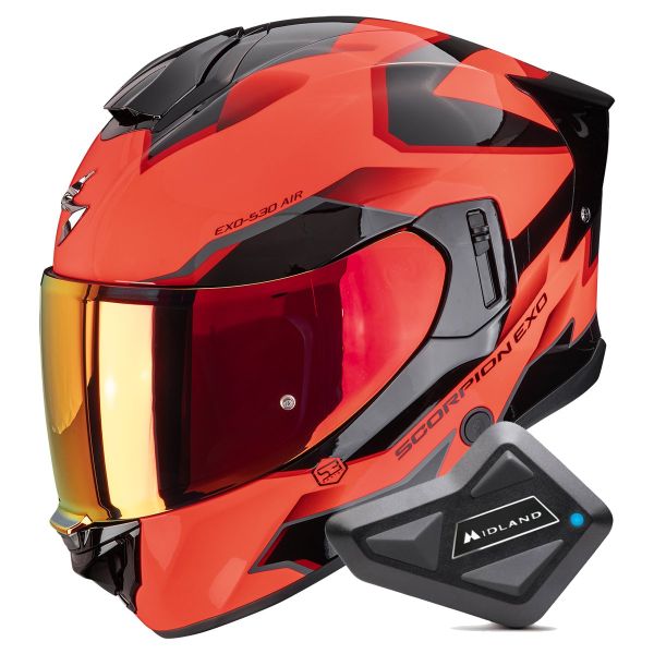 Full Face Scorpion Exo 530 Air Clip Red Black + Kit Bluetooth BT Mini