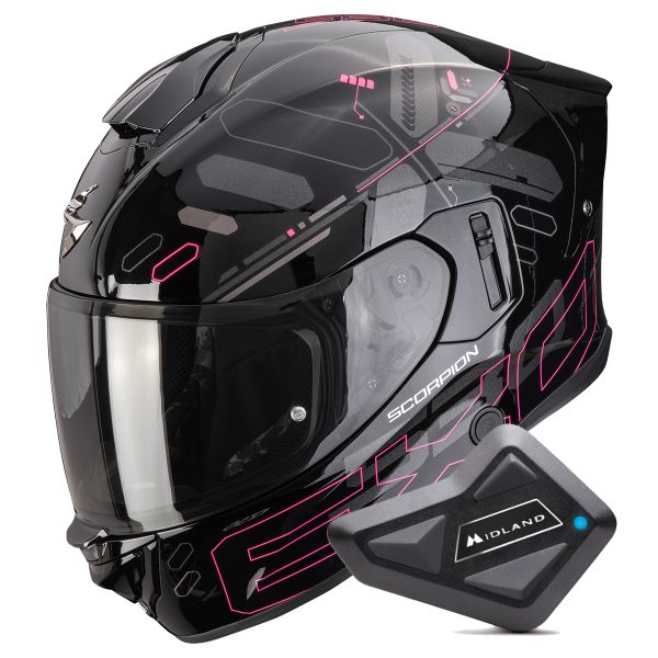 Full Face Scorpion Exo 530 Air Fond Black Pink + Kit Bluetooth BT Mini
