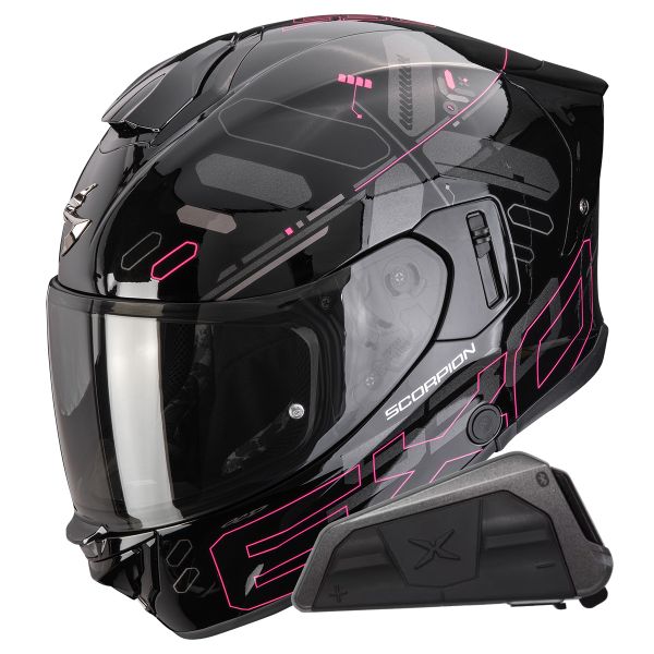 Full Face Scorpion Exo 530 Air Fond Black Pink + Kit bluetooth Exo-Com Link-1