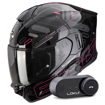 Full Face Scorpion Exo 530 Air Fond Black Pink + Kit Bluetooth Lokui K30