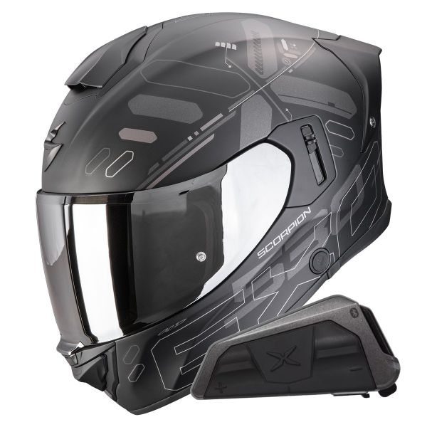 Full Face Scorpion Exo 530 Air Fond Matt Black Silver + Kit bluetooth Exo-Com Link-1