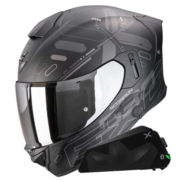 Full Face Scorpion Exo 530 Air Fond Matt Black Silver + Kit bluetooth Exo-Com Link-1C