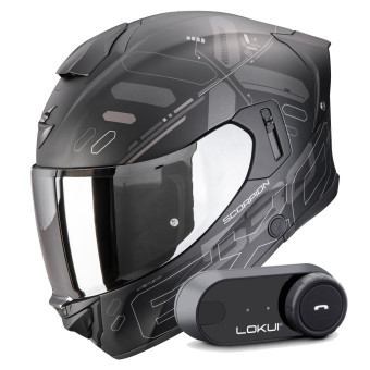 Full Face Scorpion Exo 530 Air Fond Matt Black Silver + Kit Bluetooth Lokui K30