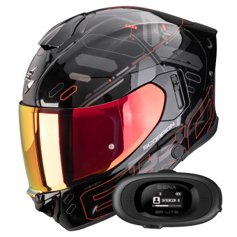 Full Face Scorpion Exo 530 Air Fond Metal Black Red + Kit bluetooth 5R Lite