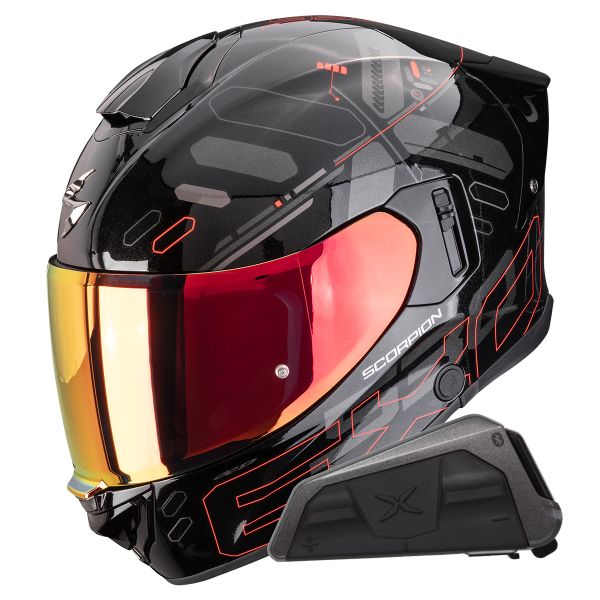 Full Face Scorpion Exo 530 Air Fond Metal Black Red + Kit bluetooth Exo-Com Link-1