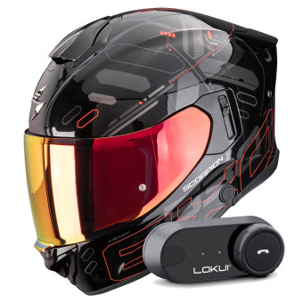 Full Face Scorpion Exo 530 Air Fond Metal Black Red + Kit Bluetooth Lokui K30
