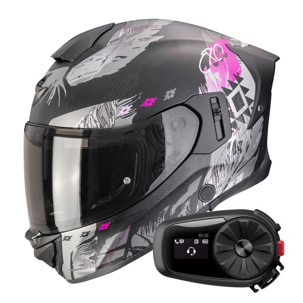 Full Face Scorpion Exo 530 Air Hadji Matt Black Pink + Kit Bluetooth 5S Solo