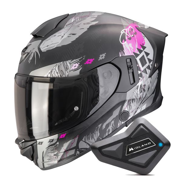 Full Face Scorpion Exo 530 Air Hadji Matt Black Pink + Kit Bluetooth BT Mini